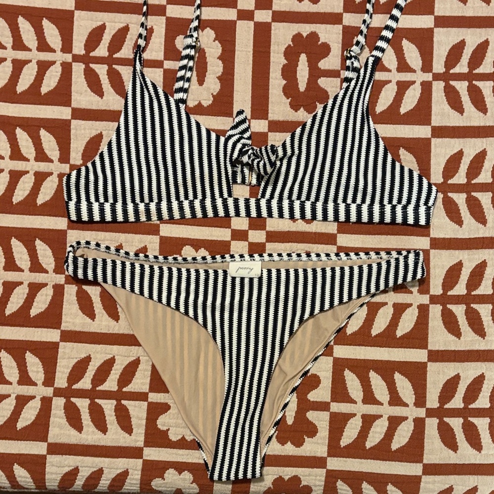 Peony Striped Black and White Bikini Set